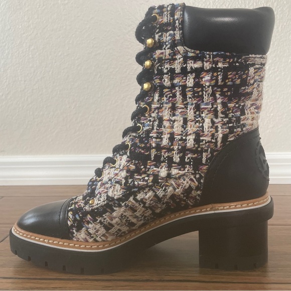 Tory Burch tweed combat boots fall boots winter boots lace up boots black bootie - Picture 12 of 16